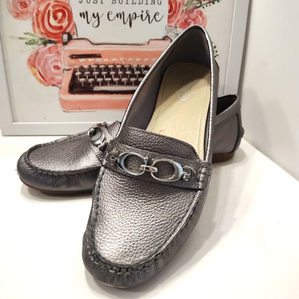 Vintage GUC Coach Fortunata Metallic Slip On Driving Loafers, Silver, 9.5